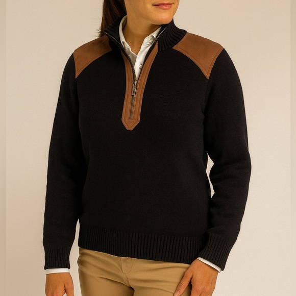 Vintage Lauren Ralph Lauren Green Label 1/4 Zip Leather Accent Trim Knit Sweater - Picture 7 of 7